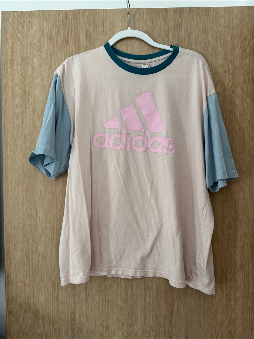 Adidas logo pink and blue t shirt. Size L.